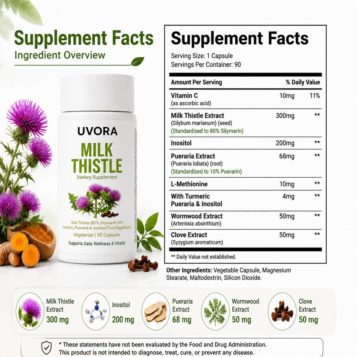 UVORA Milk Thistle capsules ouvertes montrant la taille des capsules