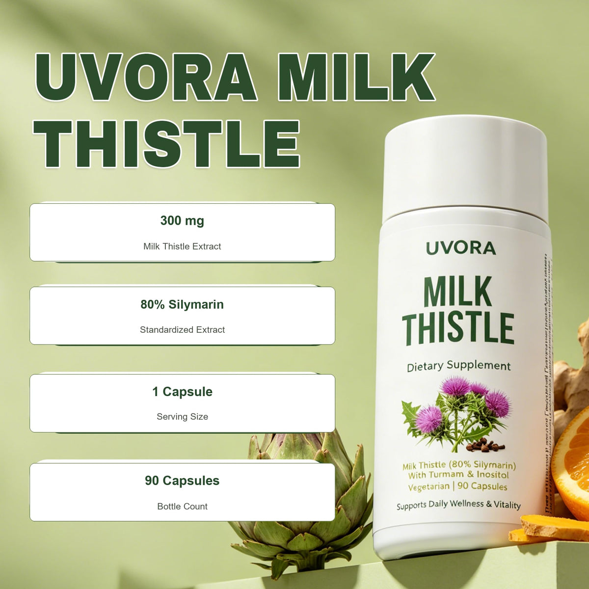 UVORA Milk Thistle complément alimentaire avec étiquette visible