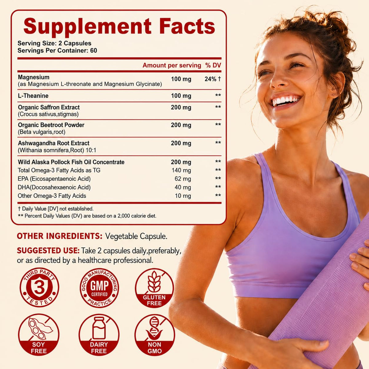 UXOEJIK Compléments Alimentaires au Safran 200mg - Capsules sur une surface blanche