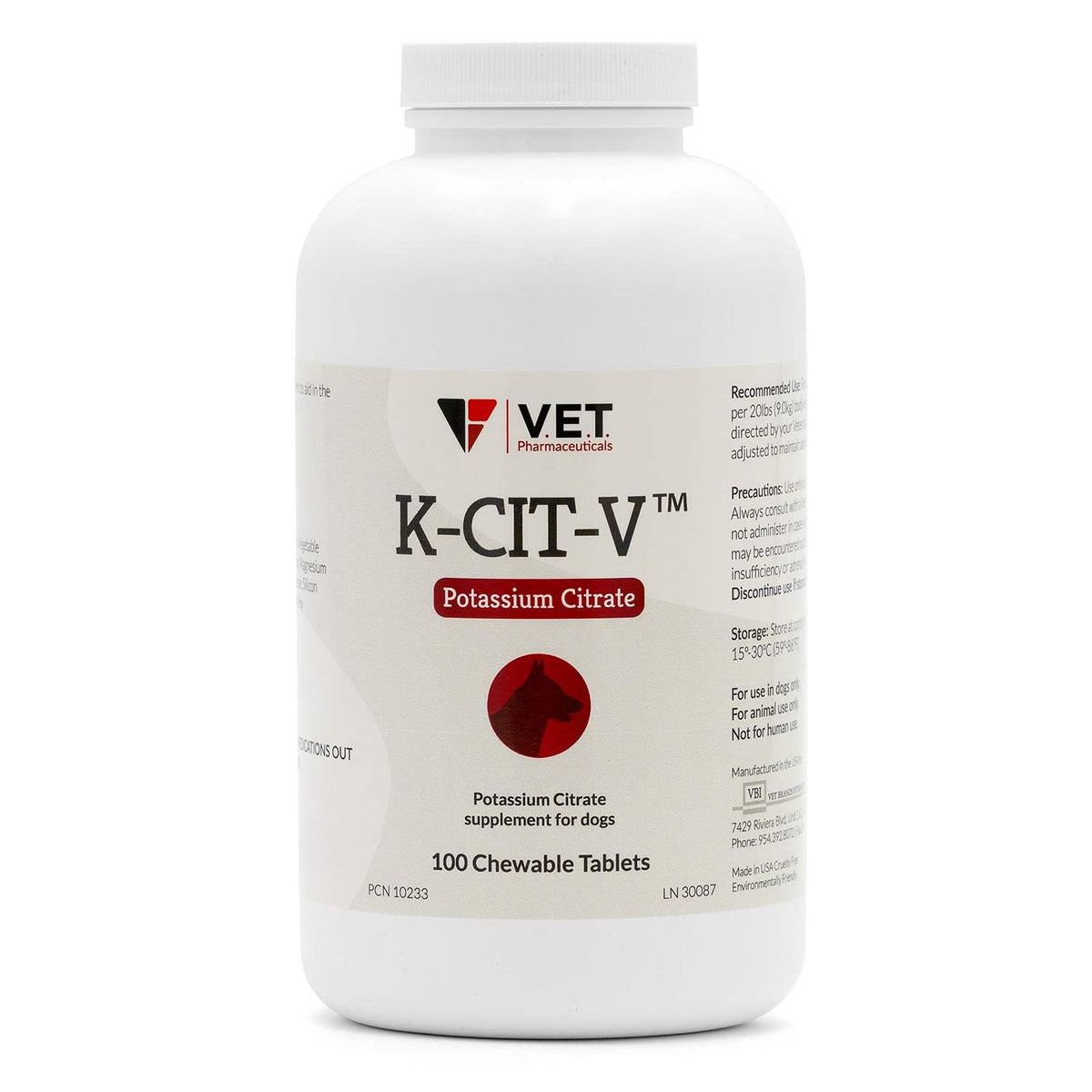 V.E.T. PHARMACEUTICALS K-CIT-V tablettes à mâcher citrate de potassium 640 mg, vue de face