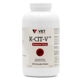 V.E.T. PHARMACEUTICALS K-CIT-V tablettes à mâcher citrate de potassium 640 mg, vue de face
