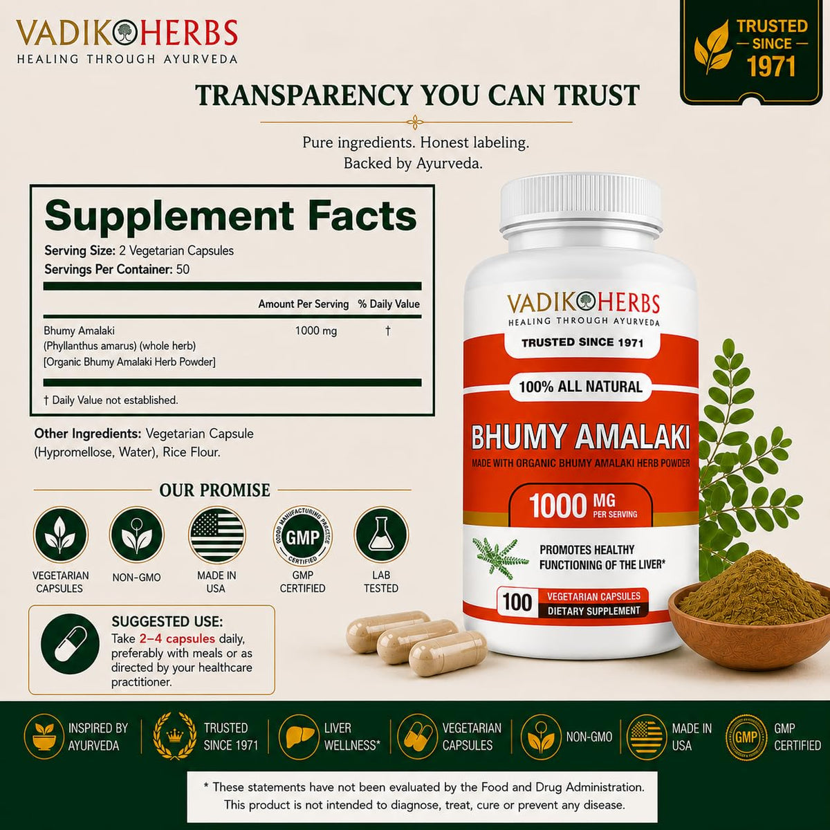 Vadik Herbs Bhumy Amalaki capsules 1000mg emballage