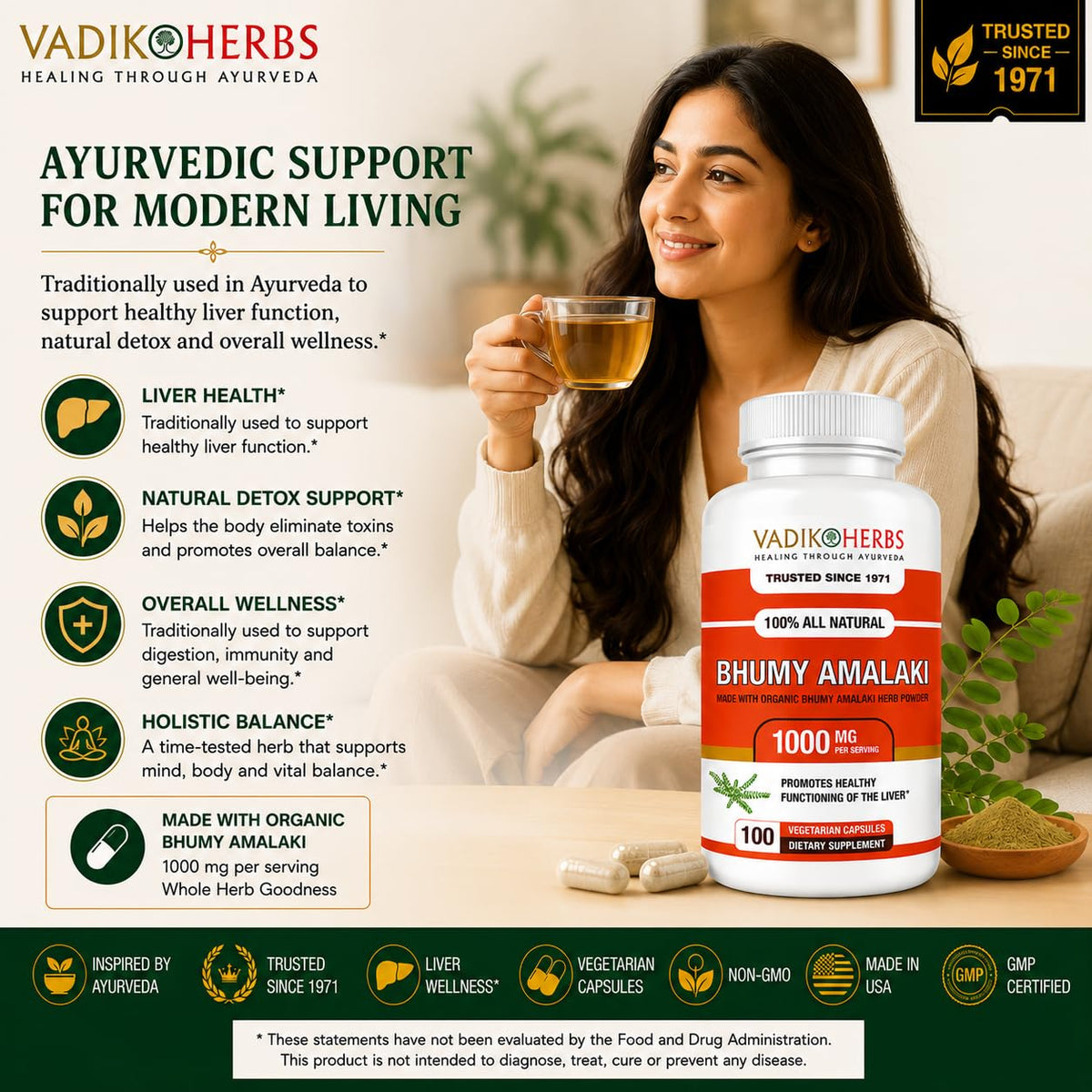 Vadik Herbs Bhumy Amalaki capsules 1000mg ingrédients