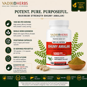Vadik Herbs Bhumy Amalaki capsules 1000mg sur un fond naturel
