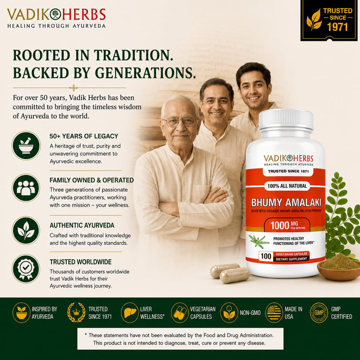 Vadik Herbs Bhumy Amalaki capsules 1000mg sur une table