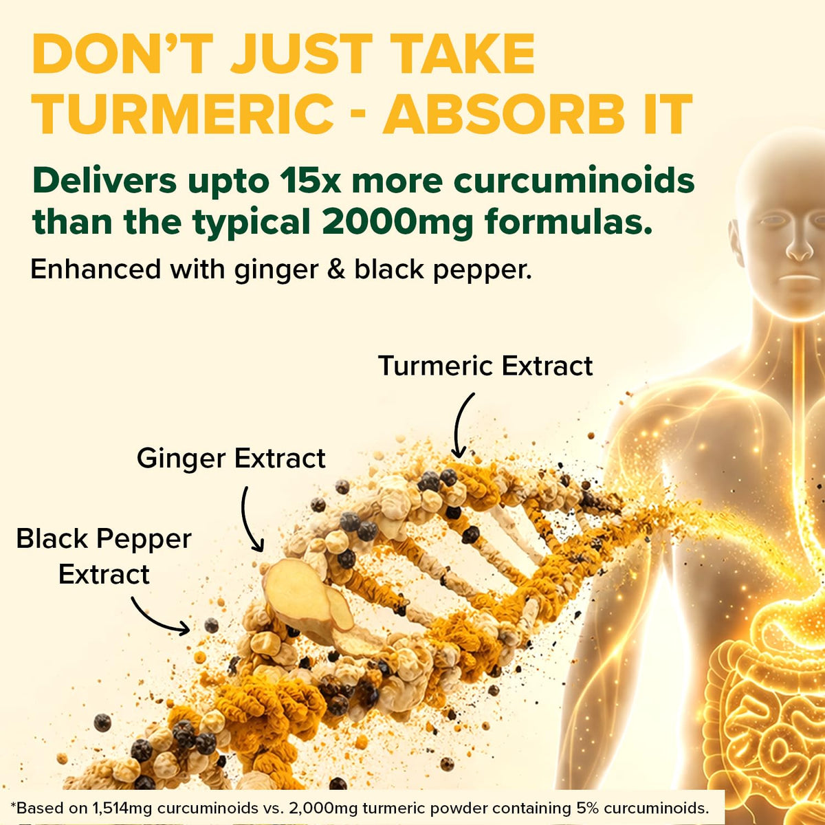 VAHDAM Curcuma Gingembre 1500mg capsules sur une surface en bois