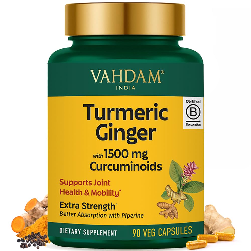 VAHDAM Curcuma Gingembre 1500mg capsules végétariennes vue de face