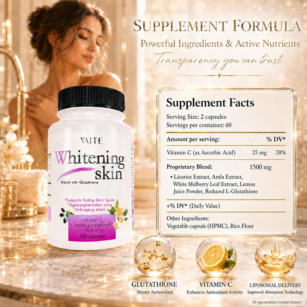 VAITE Glutathion Capsules avec ingrédients végétaux