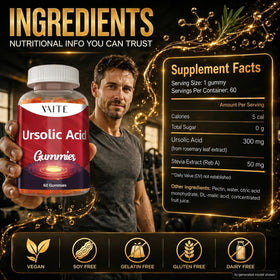VAITE gummies acide ursolique 300mg vue arrière, ingrédients