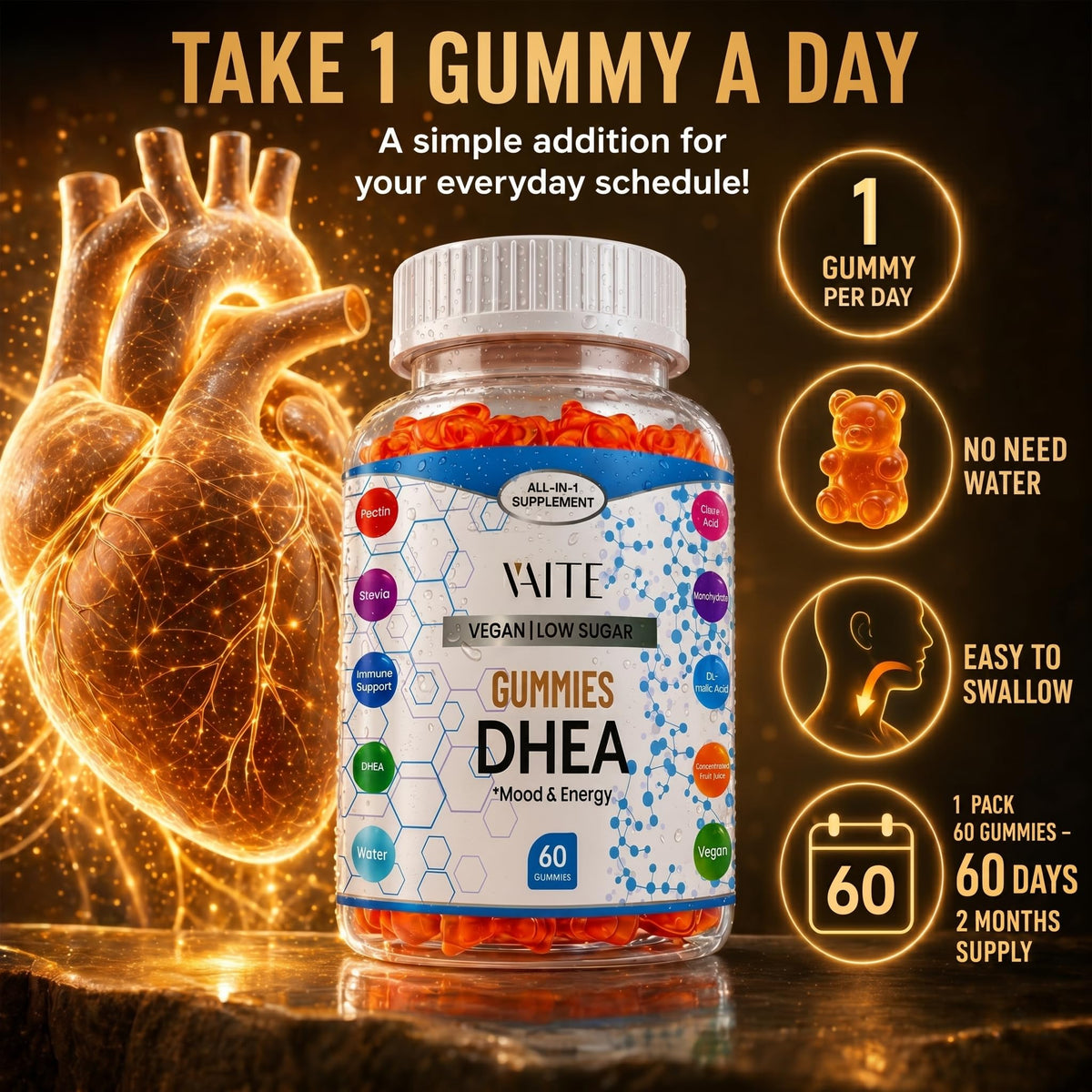 VAITE Gummies DHEA 50mg avec une cuillère