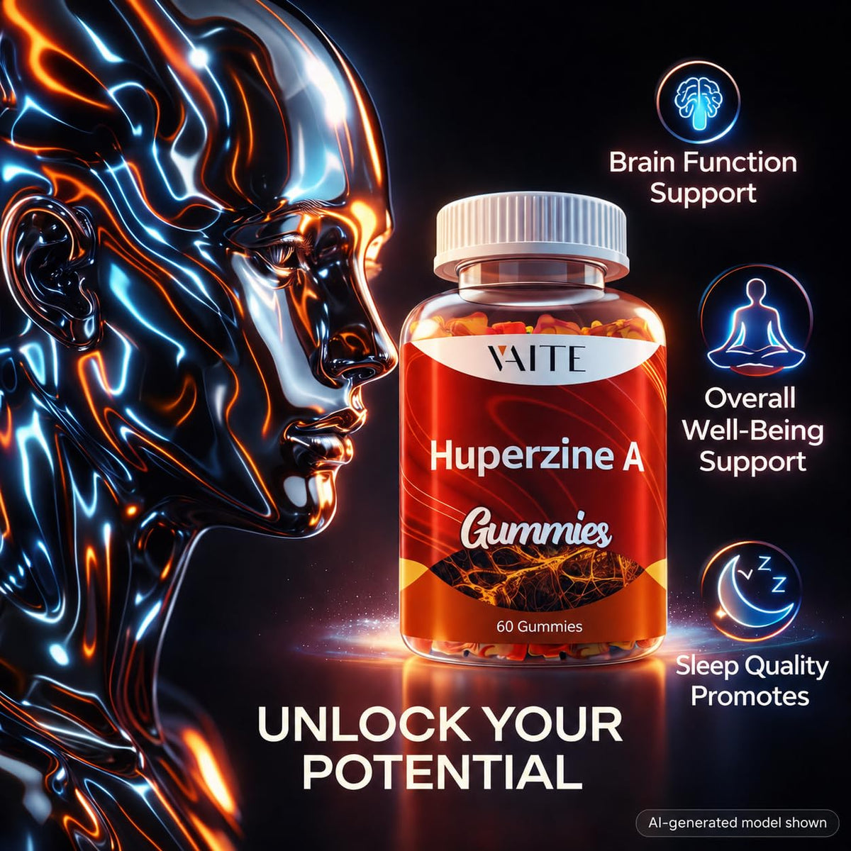 VAITE Gummies Huperzine A au goût fruité sur une table