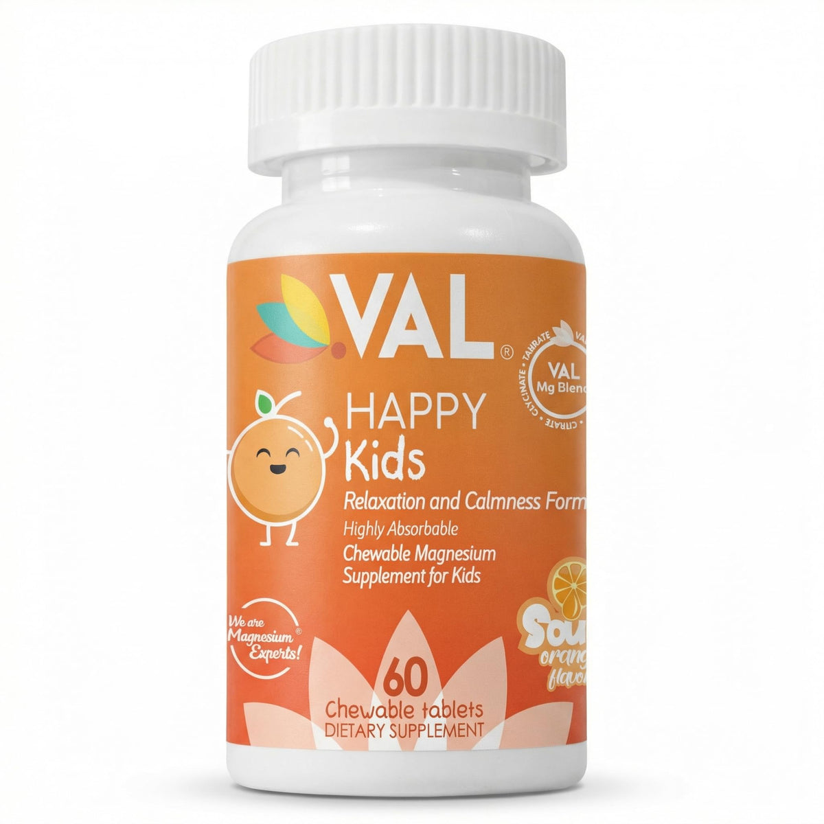 VAL Kids Magnésium 100mg comprimés à mâcher saveur orange vue de face