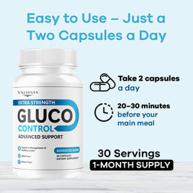 Valdivia Gluco Control 60 capsules avec une main tenant la boîte