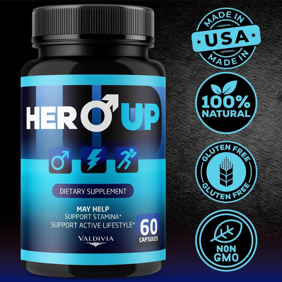 Valdivia Hero Up Capsules sur une table en bois