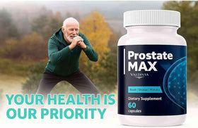 Valdivia ProstateMax capsules avec une main tenant le flacon