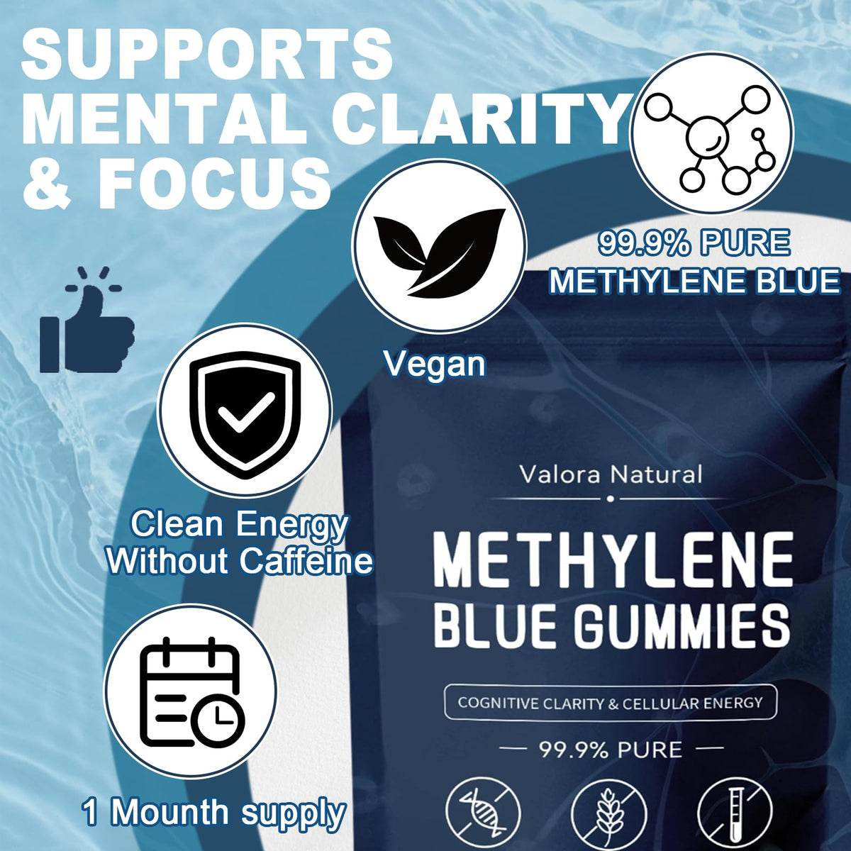 Valora Natural Gummies Methylene Blue 5 mg gummies sur une table