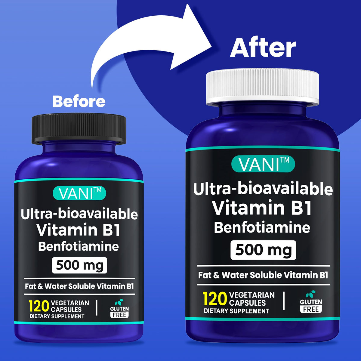 VANI Benfotiamine 500 mg capsules sur une table