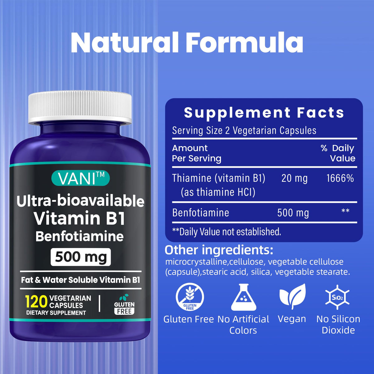 VANI Benfotiamine 500 mg étiquette des ingrédients