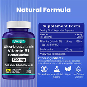 VANI Benfotiamine 500 mg étiquette des ingrédients