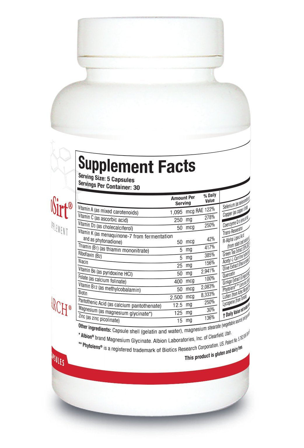 VasculoSirt® étiquette et informations nutritionnelles