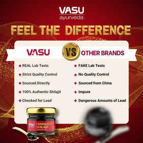 Vasu Shilajit Pur 400mg, étiquette avec ingrédients et dosage