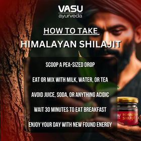 Vasu Shilajit Pur 400mg, produit sur une table en bois