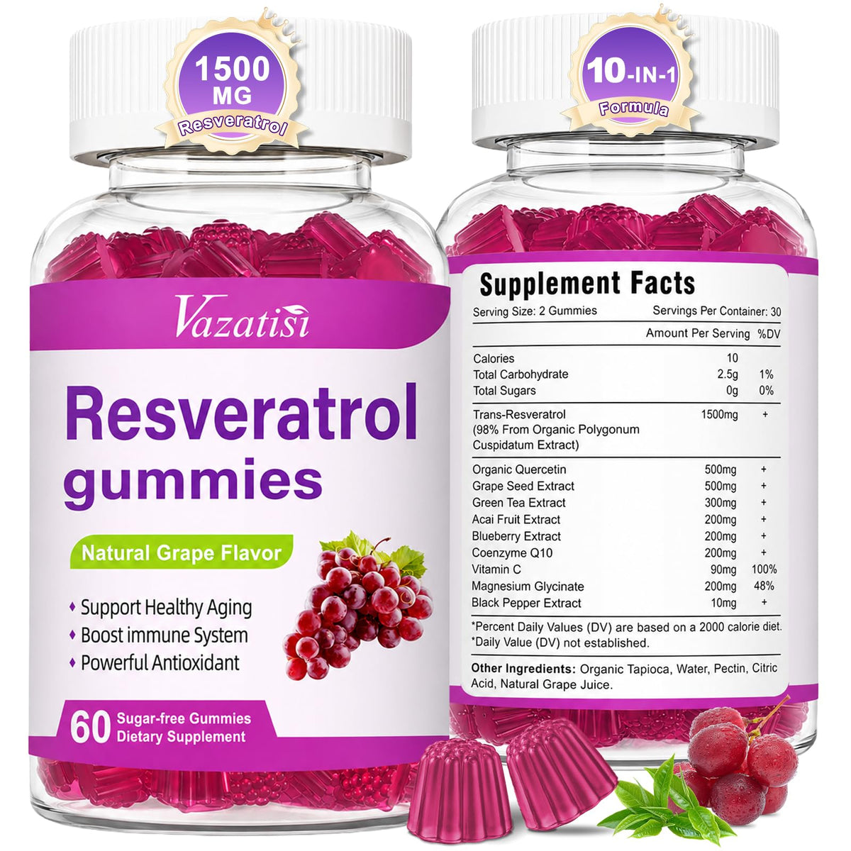 Vazatisi Gélules de Resvératrol 120 gummies en bouteille