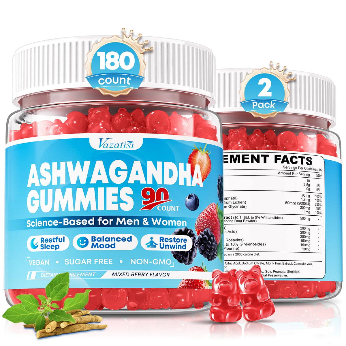 Vazatisi Gummies Ashwagandha avant avec emballage