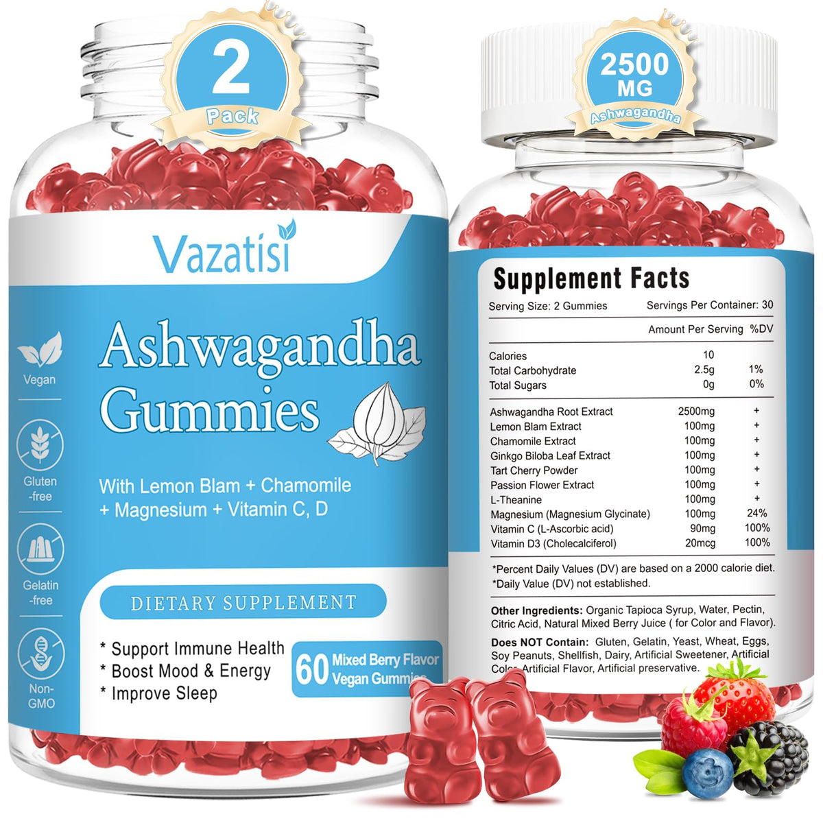 Vazatisi gummies Ashwagandha bio 120 unités vue de face