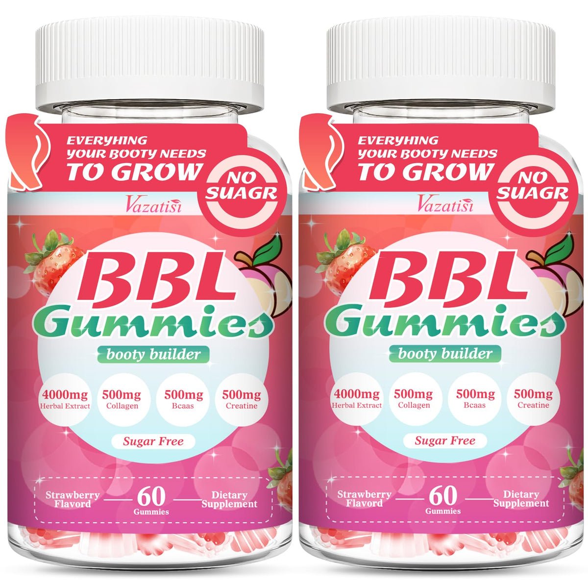 Vazatisi Gummies BBL pour femmes, pot de 120 gummies avec étiquette colorée
