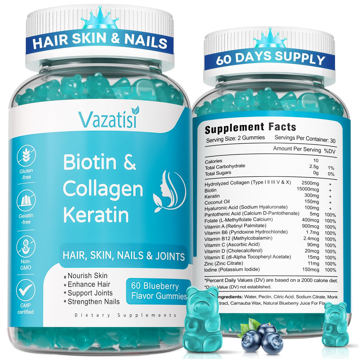Vazatisi Gummies Biotine 120 gummies myrtille vue de face