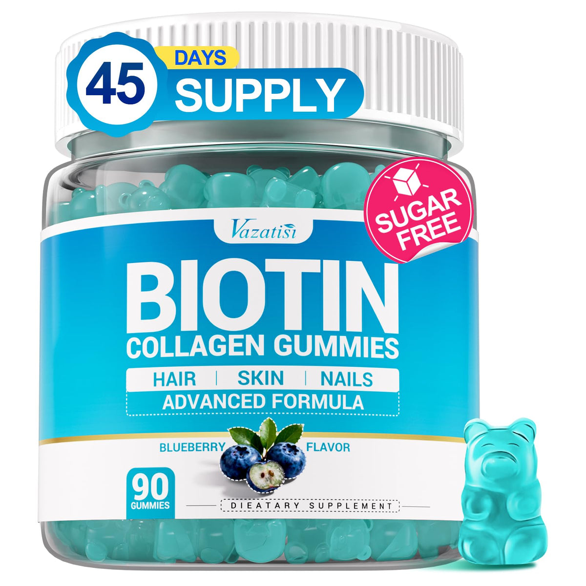 Vazatisi Gummies Biotine 15 000 mcg avec Collagène et Kératine, vue de face