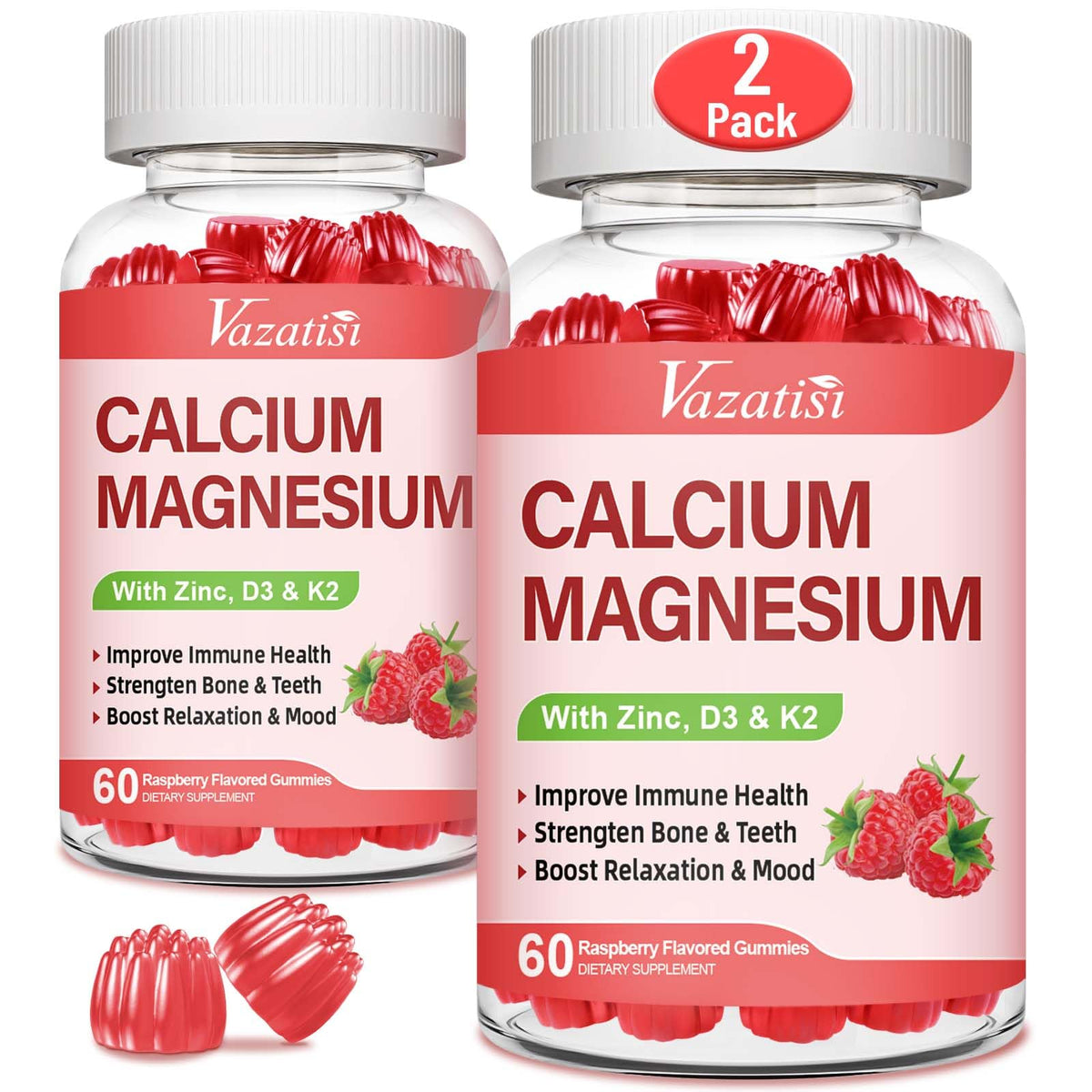 Vazatisi Gummies Calcium Magnésium Zinc framboise 120 Gummies vue avant