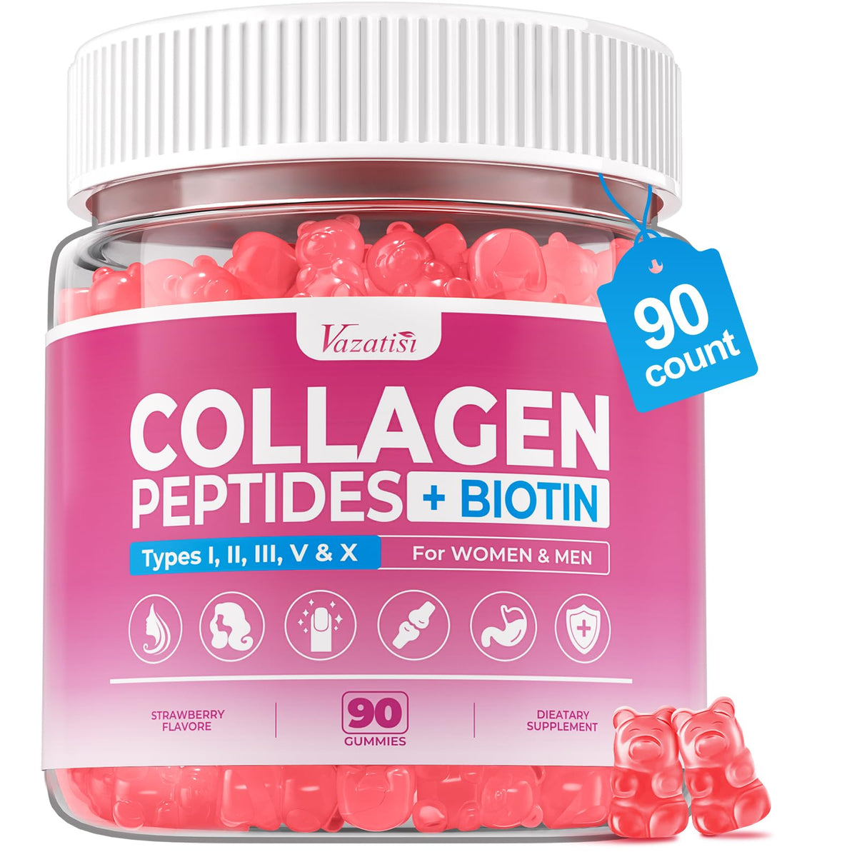 Vazatisi Gummies Collagène Sans Sucre 90 Gummies vue de face