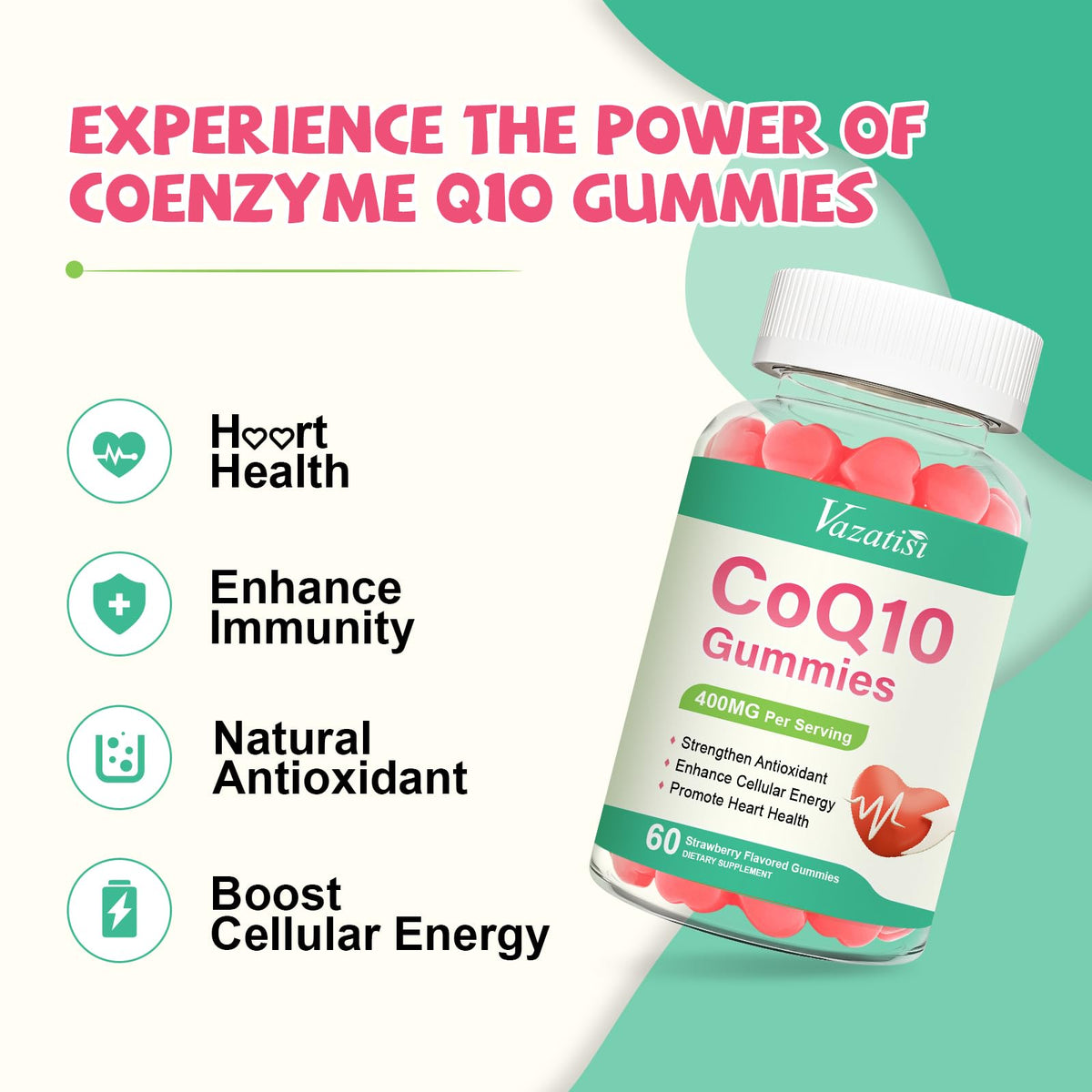 Vazatisi Gummies CoQ10 400MG avec Omega-3 et Vitamine B3, détail des ingrédients