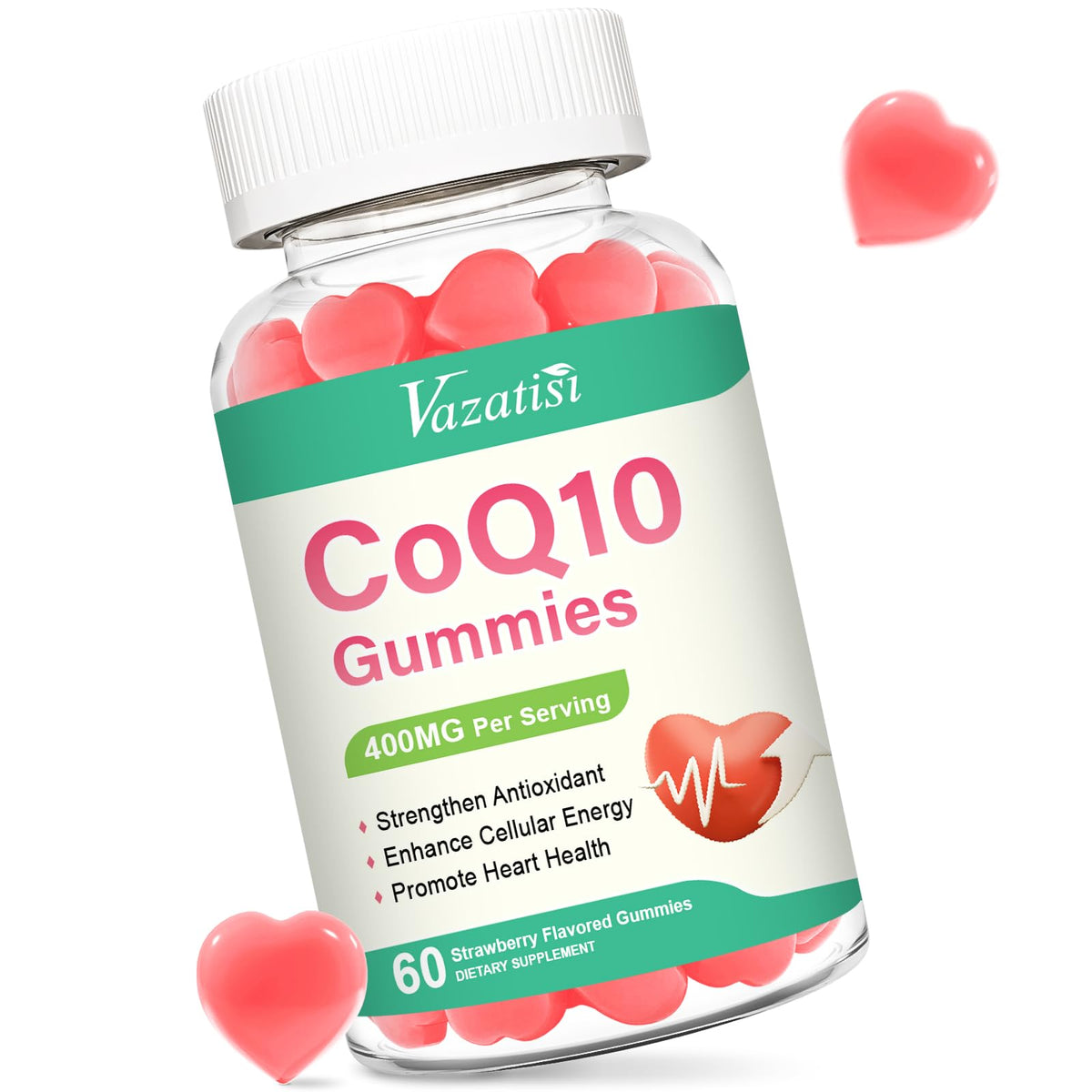 Vazatisi Gummies CoQ10 400MG avec Omega-3 et Vitamine B3, emballage avant