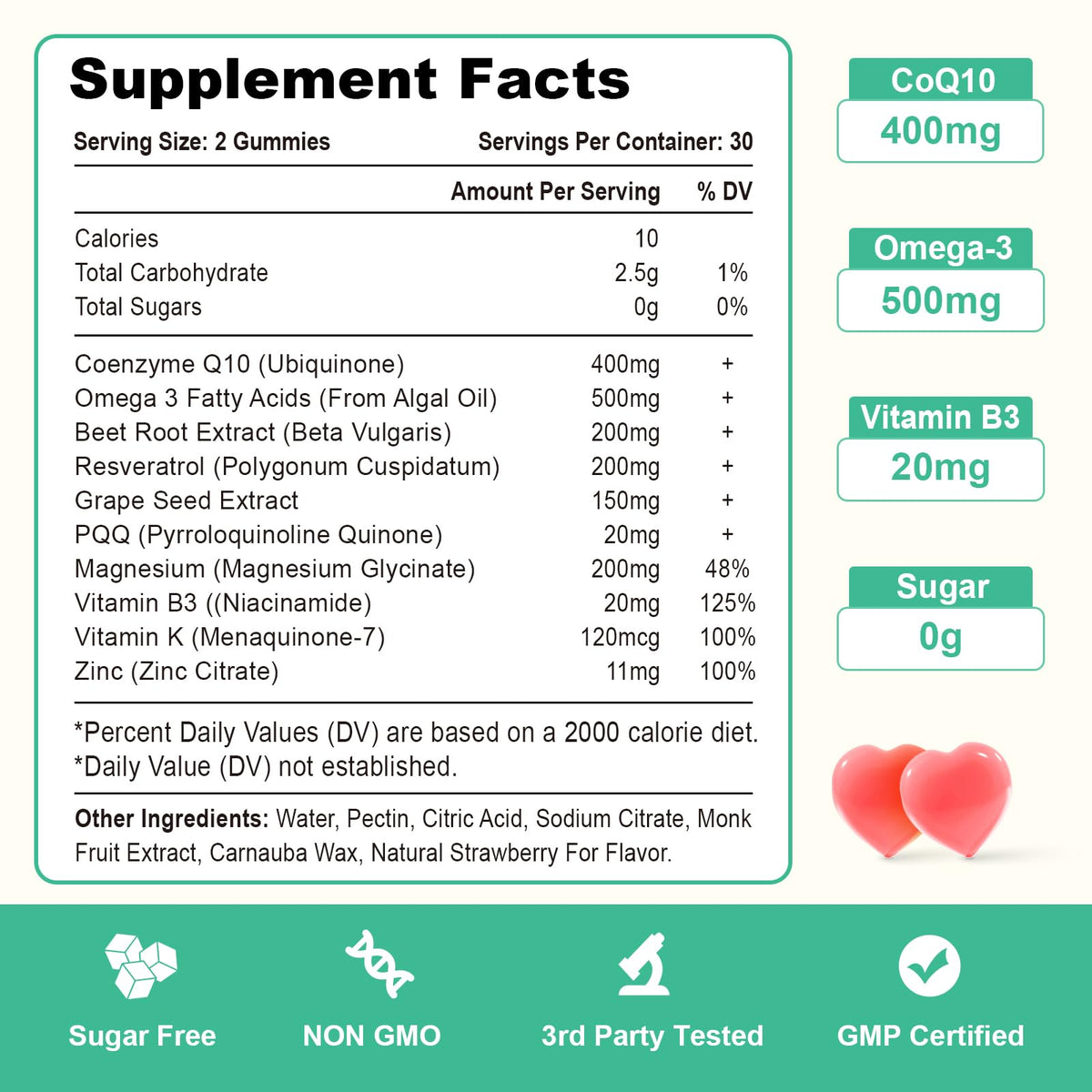 Vazatisi Gummies CoQ10 400MG avec Omega-3 et Vitamine B3, gummies en gros plan