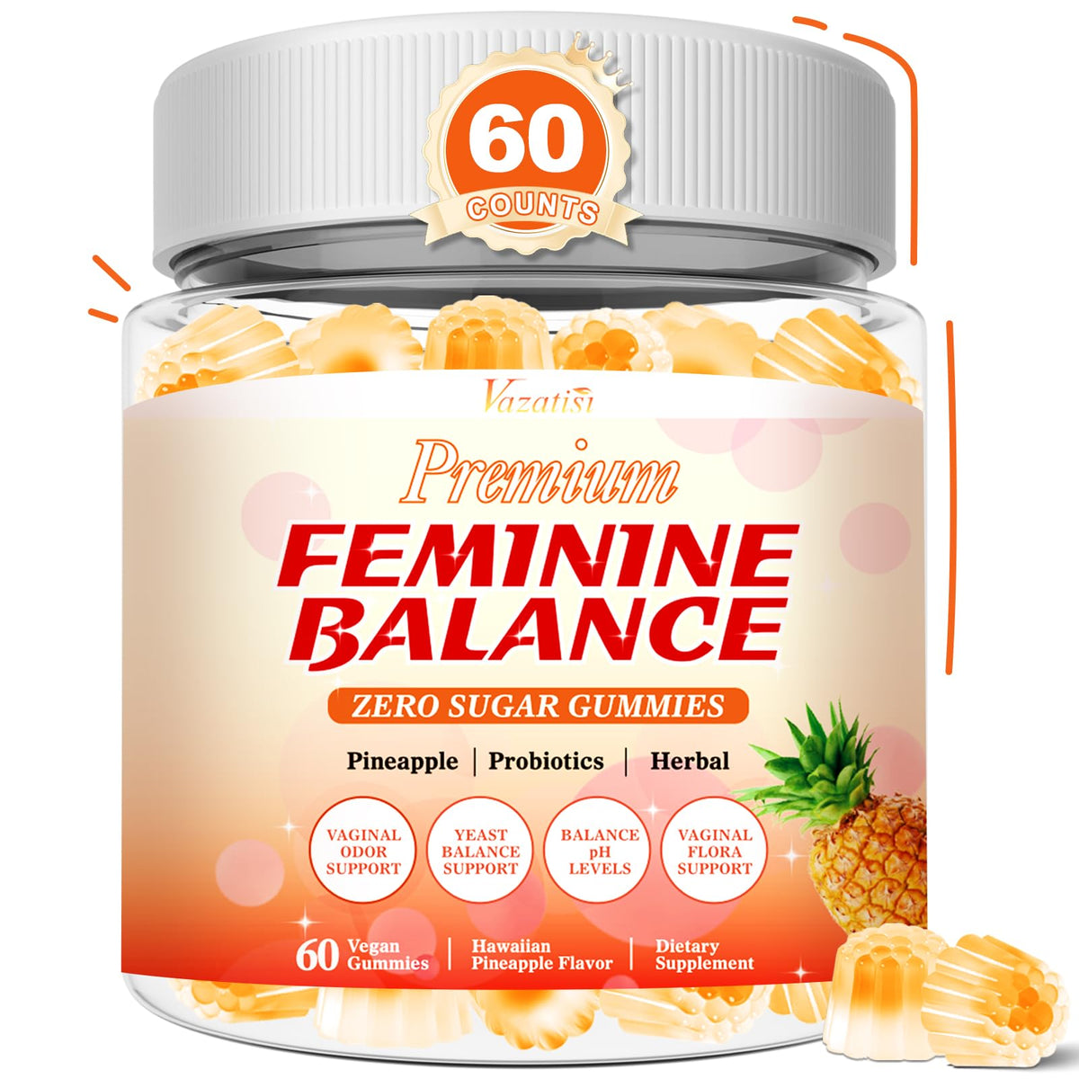 Vazatisi Gummies d'Équilibre Féminin Sans Sucre - Ananas, vue de face