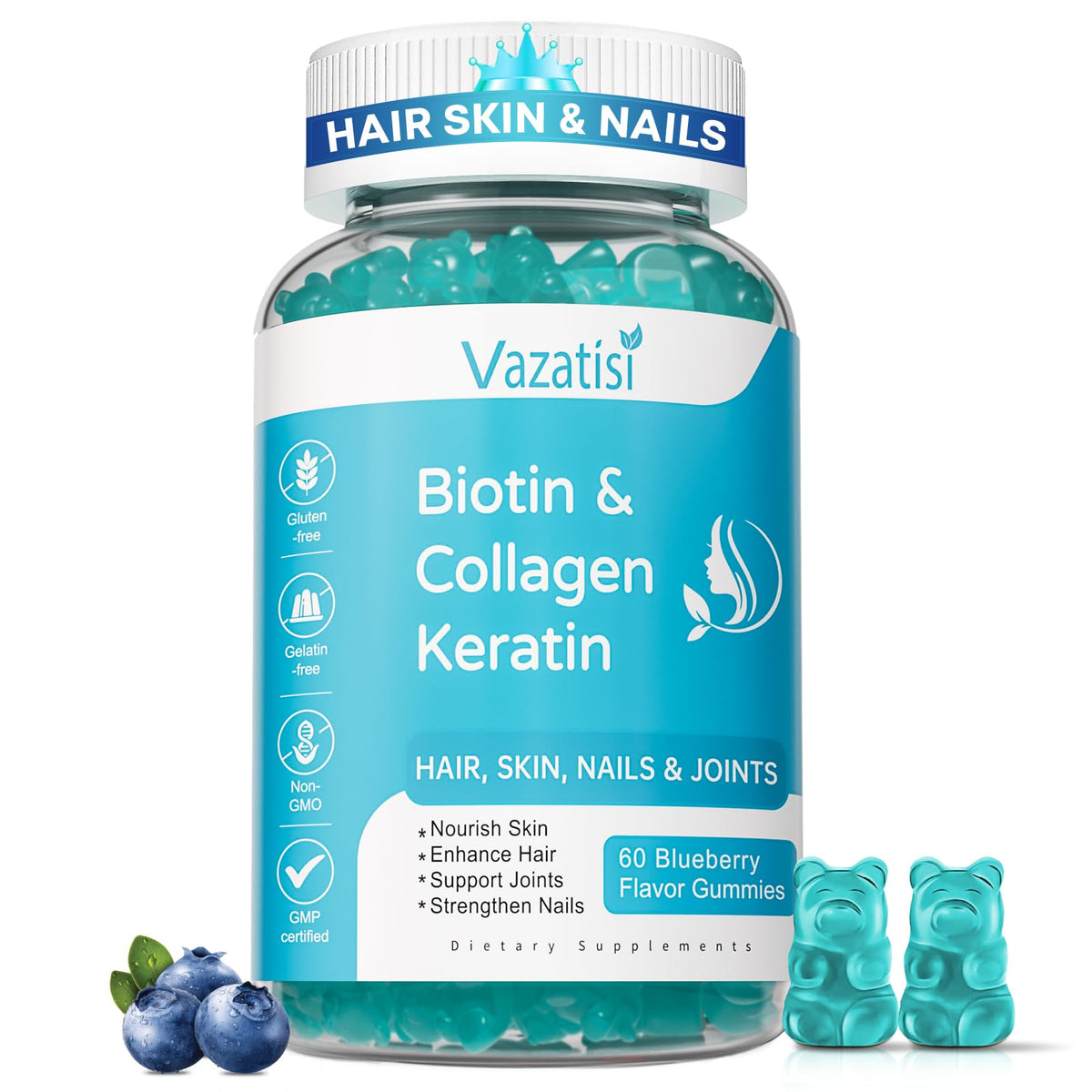 Vazatisi Gummies de Biotine 60 gummies saveur myrtille devant