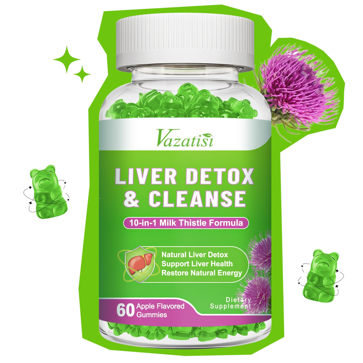 Vazatisi Gummies de Chardon-Marie 60ct pot avec étiquette