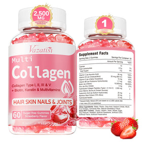 Vazatisi Gummies de Collagène Hydrolysé 60 Gummies Sans Sucre, vue de face