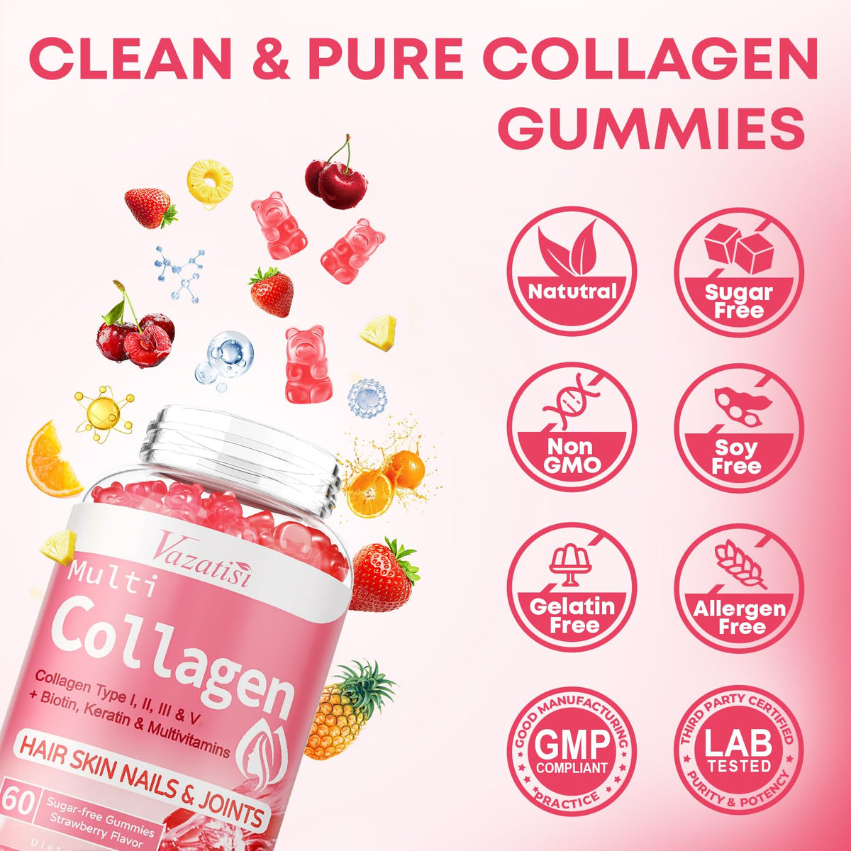 Vazatisi Gummies de Collagène Hydrolysé, gummies dans une main