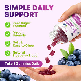 Vazatisi Gummies Glucosamine Chondroitine saveur myrtille sur une table