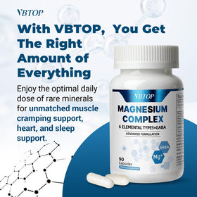 VBTOP Complément Alimentaire Magnésium Complexe 180 Capsules avec d'autres compléments
