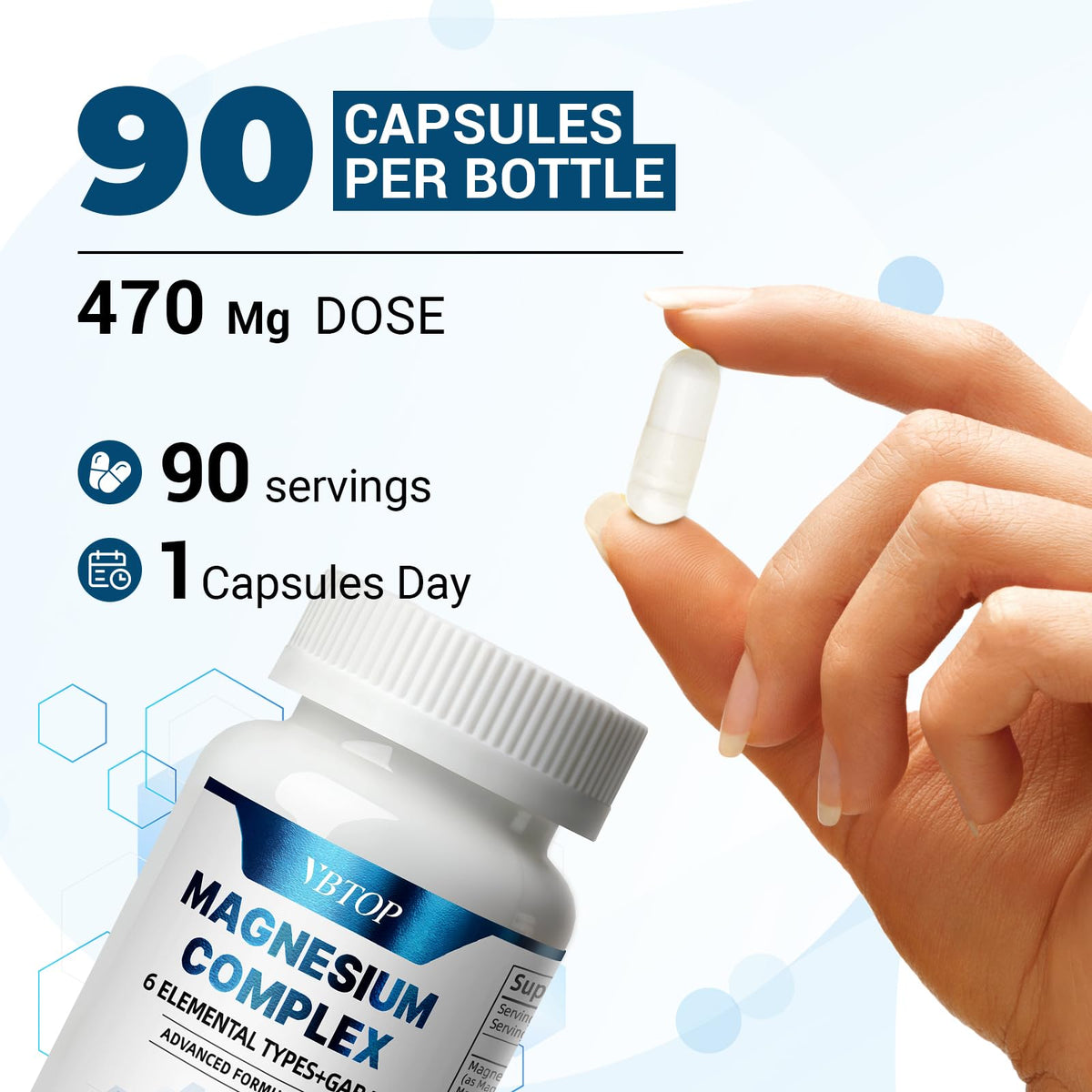 VBTOP Complément Alimentaire Magnésium Complexe 90 capsules sur une table