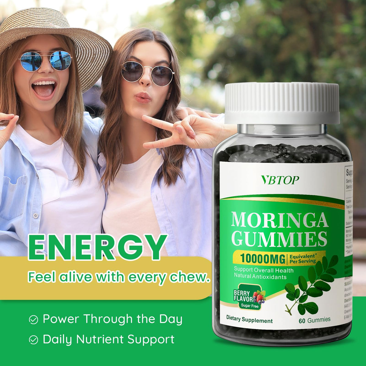 VBTOP Gommes de Moringa, présentation sur une table