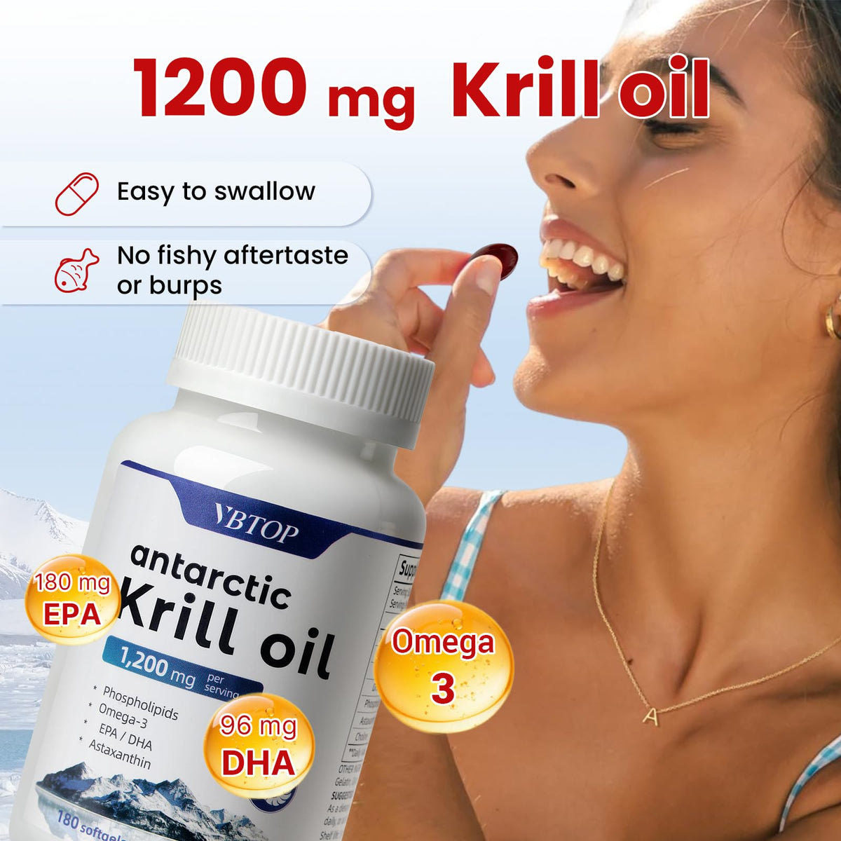 VBTOP Huile de Krill Antarctique 1200mg avec étiquette