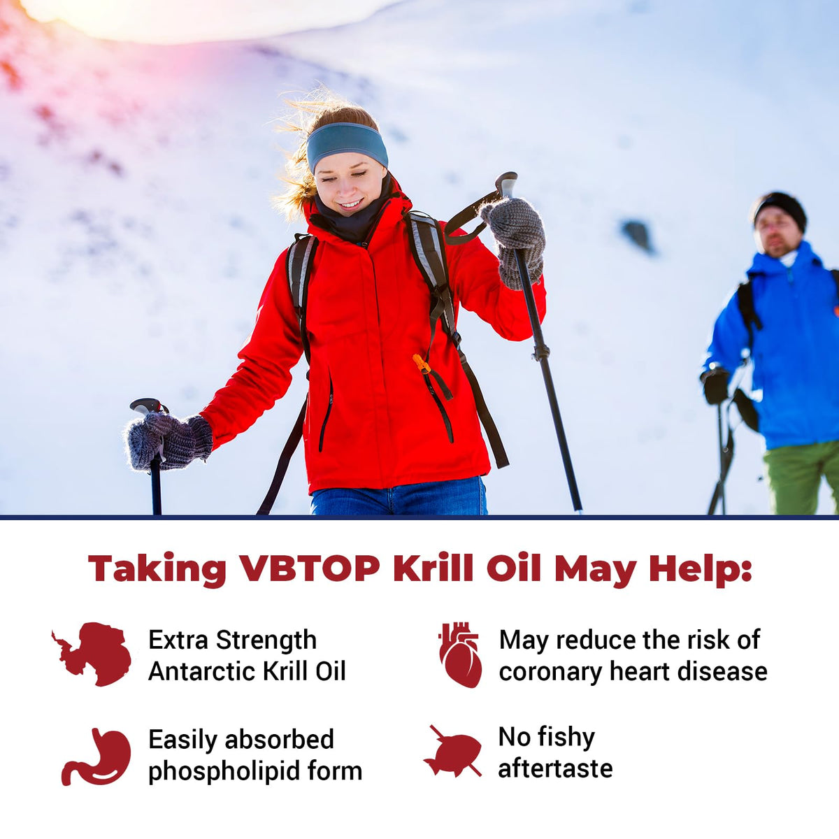VBTOP Huile de Krill Antarctique 1200mg avec ingrédients sur l'étiquette