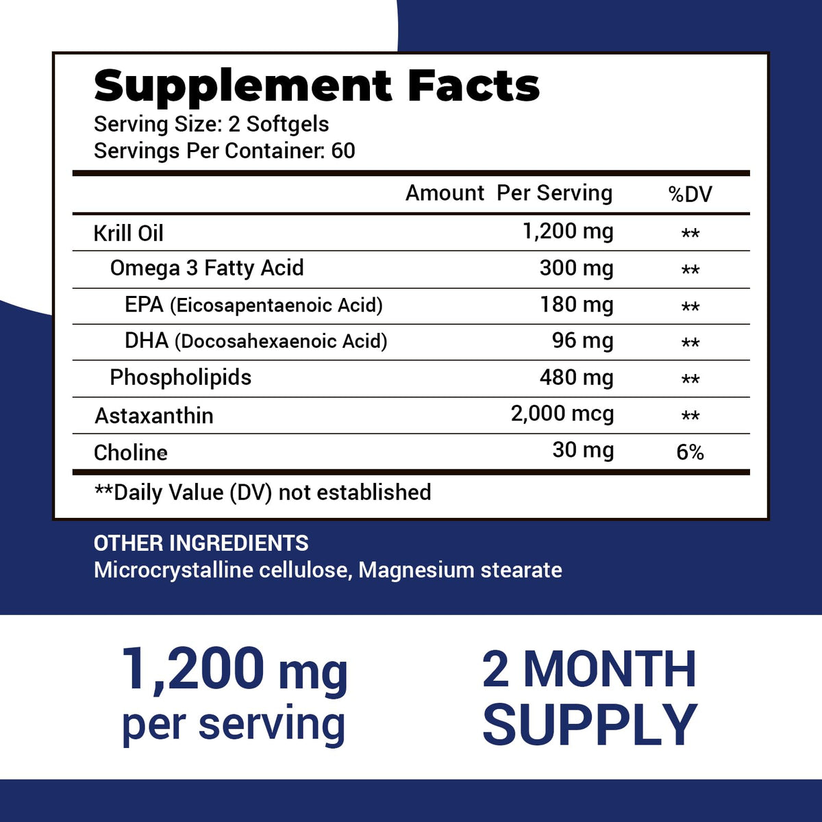 VBTOP Huile de Krill Antarctique 1200mg gélules sur fond blanc