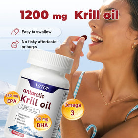 VBTOP Huile de Krill Antarctique 1200mg gélules sur une cuillère